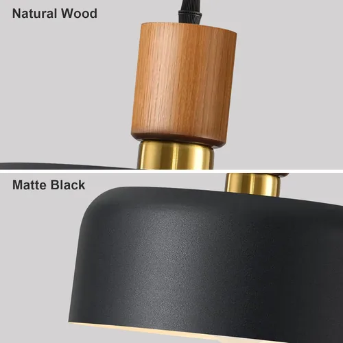 Vista 3 de Lámpara colgante moderna negra sobre isla de cocina, iluminación colgante industrial, lámpara colgante de techo de madera ajustable para comedor