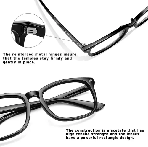 Vista 4 de WOWSUN Unisex Stylish Nerd Non-prescription Glasses, Clear Lens Eyeglasses Frames, Fake Glasses