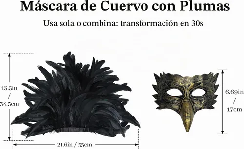 Vista 2 de Máscara de cuervo de plumas para adultos, accesorio de disfraz de pájaro de Gold-1