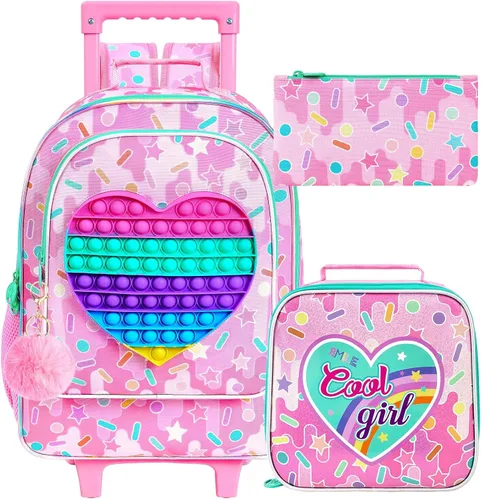 Vista 10 de WZLVO 4 mochilas con ruedas de dinosaurio para niños, juego escolar con ruedas geniales con lonchera, mochila escolar resistente al agua con ruedas