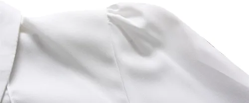 Vista 5 de MSEVRNY Blusa de manga larga con nudo de lazo de gasa para mujer, uniforme escolar, color blanco, camisa con botones