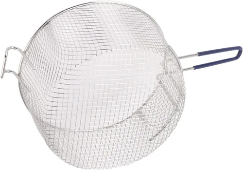 Vista 9 de Cesta de acero inoxidable para freír, cestas redondas de alambre con mango de goma, cesta reutilizable para freír, servir alimentos, cestas