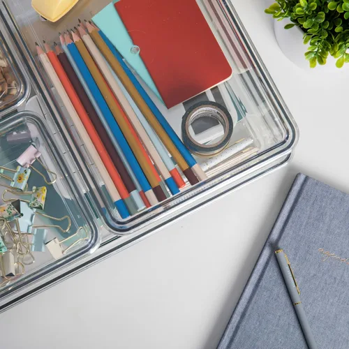 Vista 6 de Martha Stewart Brody - Contenedores organizadores de plástico con tapas para oficina en casa, cocina o baño, paquete de 4, 2 pequeños/1 mediano, 1