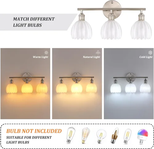Vista 114 de Shenmoyl Lámparas de baño, lámpara de pared de 2 luces para tocador sobre espejo con pantalla de vidrio tulipán blanco para dormitorio, sala