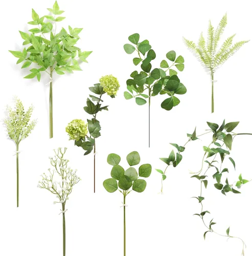 Vista 13 de Serra Flora - Juego de tallos de vegetación artificial en caja, (paquete de 44 piezas) con 7 tipos de relleno de vegetación artificial para ramos