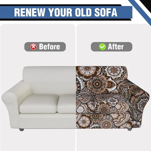 Vista 8 de Fundas elásticas para sofá de 3 cojines, fundas de sofá florales de 4 piezas con parte inferior elástica, protector de muebles para sala de estar