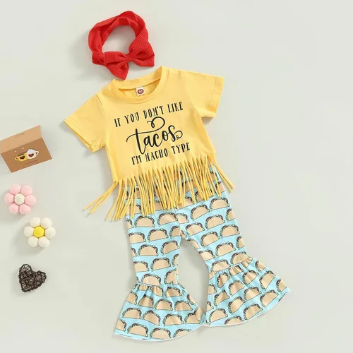 Vista 58 de fhutpw Conjunto de camiseta de manga corta con estampado de vaca y pantalones acampanados de dibujos animados para niñas