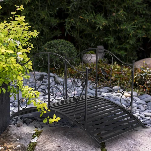 Vista 6 de Outvita Puente de jardín de metal de 4 pies para exteriores, elegante puente decorativo con acabado en polvo y barandilla de seguridad para patio
