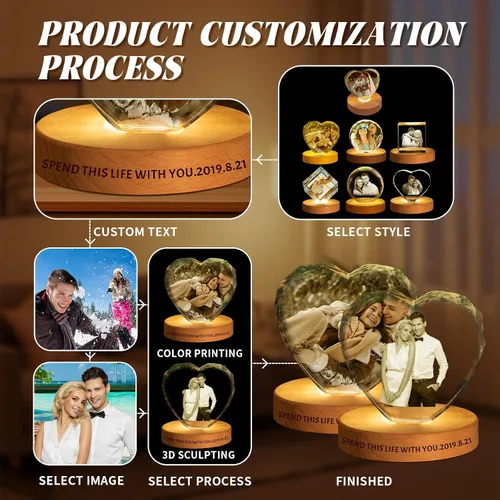 Vista 7 de Regalo de foto de cristal 3D personalizada – Imagen personalizada para el Día del Padre, cumpleaños, aniversario – Recuerdo para papá, parejas