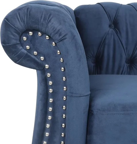 Vista 5 de RARZOE Chesterfield - Silla contemporánea de terciopelo Chesterfield, silla de club de terciopelo, silla Chesterfield con brazos enrollados de Azul