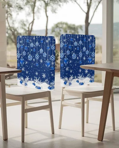 Vista 4 de Paquete de 4 fundas de respaldo de bolas de Navidad para sillas de comedor, lavables, extraíbles y lavables, protector de silla para boda, fiesta