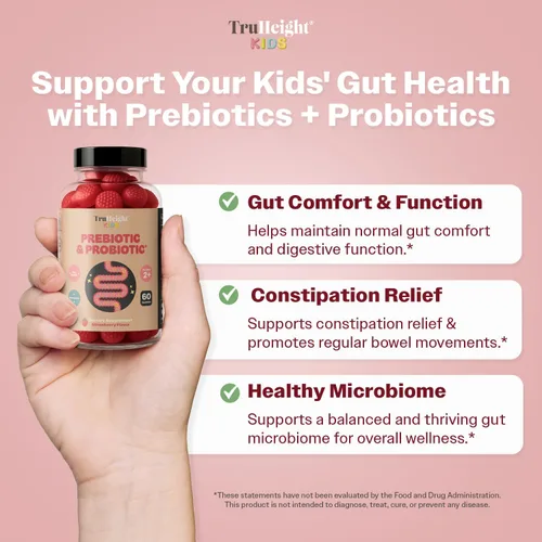 Vista 2 de TruHeight Gomitas prebióticas y probióticas para niños a partir de 2 años (sabor a fresa) para niños pequeños y niños, salud intestinal natural
