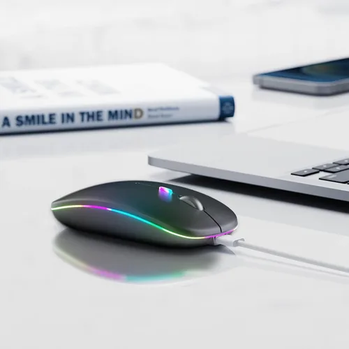 Vista 6 de Mouse inalámbrico Bluetooth, recargable, LED, silencioso, diseño ultradelgado (Bluetooth 5.2 y receptor USB de 2.4GHz) Mouse de computadora