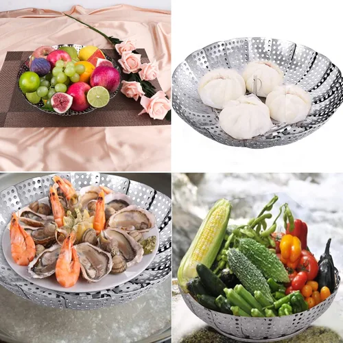 Vista 5 de Cesta de vapor para verduras, cesta plegable para vaporizar, inserto de cesta de vapor plegable de metal de acero inoxidable, para cocinar