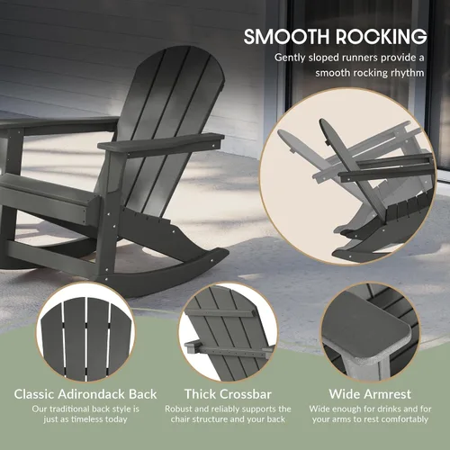Vista 14 de WestinTrends Silla mecedora Malibu de poliéster para exterior/patio Adirondack, Negra