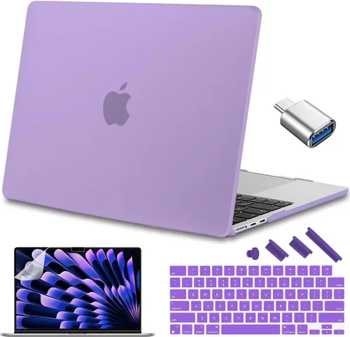 Vista 9 de Compatible con MacBook Air de 15 pulgadas M2 M3 versión 2023 2024, funda rígida de plástico, funda de teclado y protector de pantalla y adaptador