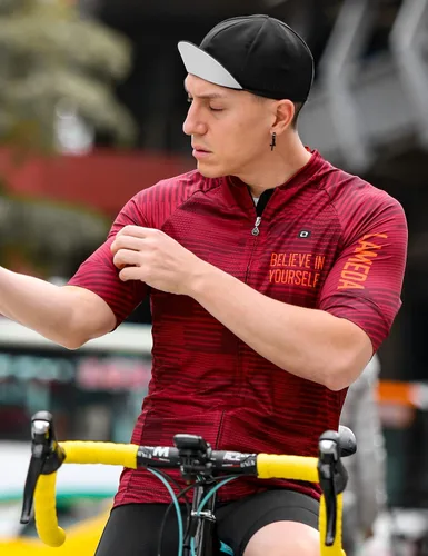 Vista 2 de LAMEDA Maillot de ciclismo de manga corta para hombres transpirable mo-Wicking Mountain Bike camisa con cremallera completa con bolsillos