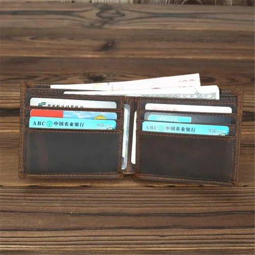 Vista 2 de LMMDDP Cartera de ranura para tarjetas múltiples, estilo vintage, con doble pliegue, cartera desgastada, 1 ud