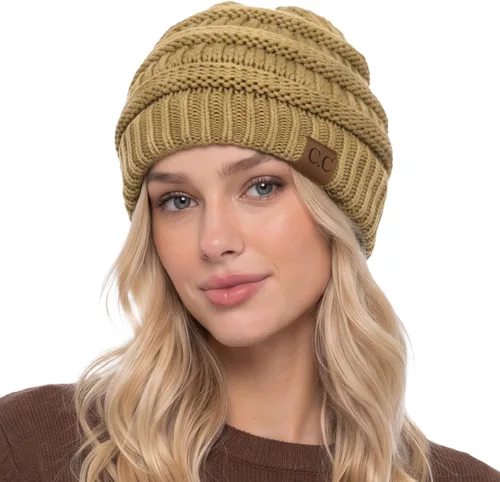 Vista 54 de C.C Exclusives Gorro de Punto de Cable - Gorros Gruesos, Suaves y Cálidos de Punto Grueso Chenille Teniente Mel Gris