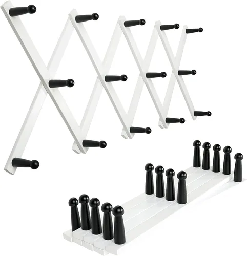 Vista 26 de SKOLOO Perchero de pared para sombreros con 14 ganchos, de madera maciza, moderno, perchero de pared expandible para abrigos, sombreros, bolsos