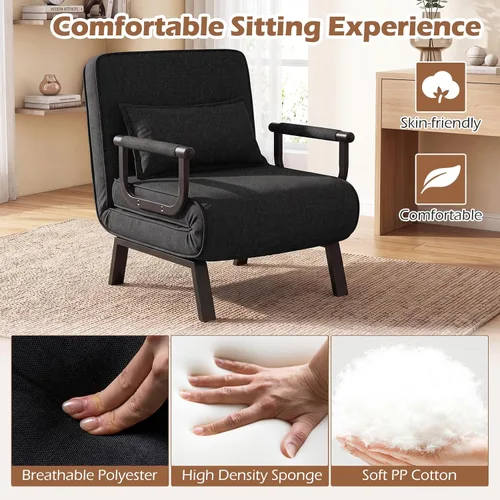 Vista 8 de MAT EXPERT Silla convertible con almohada, silla plegable moderna 4 en 1 con respaldo ajustable de 6 niveles, sofá cama individual cómodo para sala