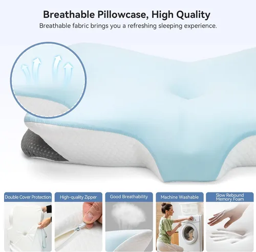 Vista 5 de Almohada Cervical Ergonómica para Soporte del Cuello, Almohadas Ortopédicas de Contorno de Espuma Viscoelástica para Dormir de Lado con Doble