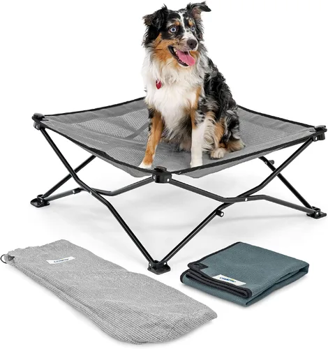Vista 8 de Coolaroo On-The-Go - Kit de cama elevada para perros portátil y refrescante con tela HeatShield para perros pequeños, ligera y compacta, incluye