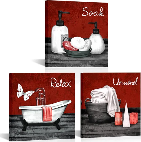 Vista 7 de RnnJoile Imágenes de baño beige para pared, arte de pared para bañera o spa, impresiones decorativas para relajarse y relajarse, arte para baño