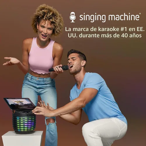 Vista 7 de Singing Machine Sistema de karaoke para adultos y niños con micrófono inalámbrico, SingCast One - Altavoz de karaoke con tecnología de transmisión