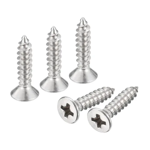 Vista 22 de uxcell Tornillos de chapa de cabeza plana #4x1, 50 tornillos de madera Phillips Drive Tornillos de acero inoxidable 304 Autoperforantes