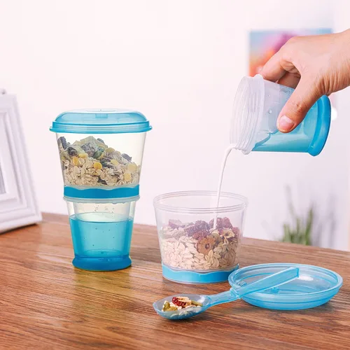Vista 6 de INOGIH Cereal On the Go Tazas Desayuno-Taza portátil para bebidas Cereal To-Go Contenedor de taza con cuchara (azul)