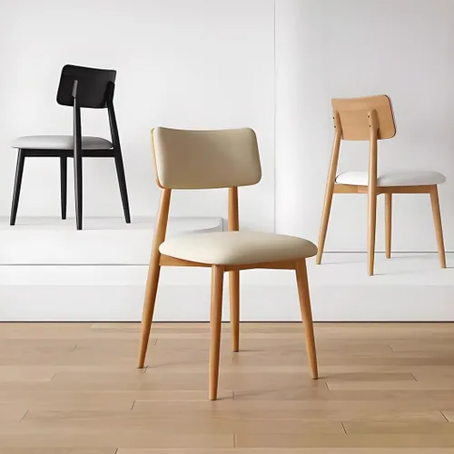 Vista 4 de YVYKFZD Solid Wood Dining Chairs, Kitchen Chairs Set with Curved Backrest, Leather Upholstered Dining Room Chair, Armless Living Room Chair, for