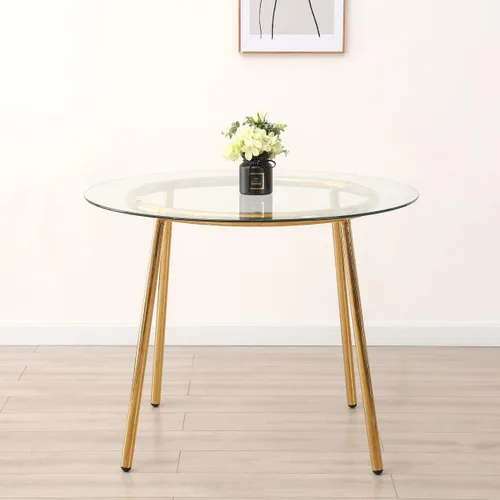 Vista 10 de Mesa de comedor rectangular de vidrio con patas doradas, mesa de cocina moderna de 47 pulgadas, rectangular, mesa de comedor cuadrada para 4