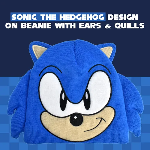 Vista 3 de Concept One Sonic The Hedgehog - Conjunto de gorro y guante, gorro y guantes de invierno de punto para niños