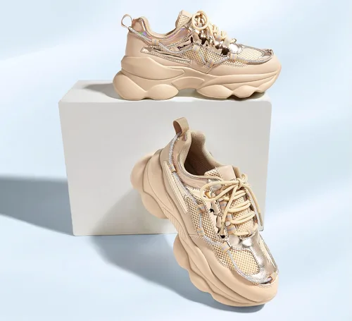 Vista 5 de LUCKY STEP Zapatos deportivos gruesos de los años 90 para mujer, con plataforma de cuerda con diamantes de imitación brillantes, casuales, gruesos