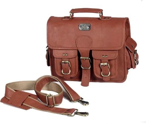 Vista 5 de cuero Bolsa de mensajero de cuero para hombres y mujeres, 12 pulgadas para laptop, bolsa cruzada de cuero vintage hecha a mano, unisex, maletín
