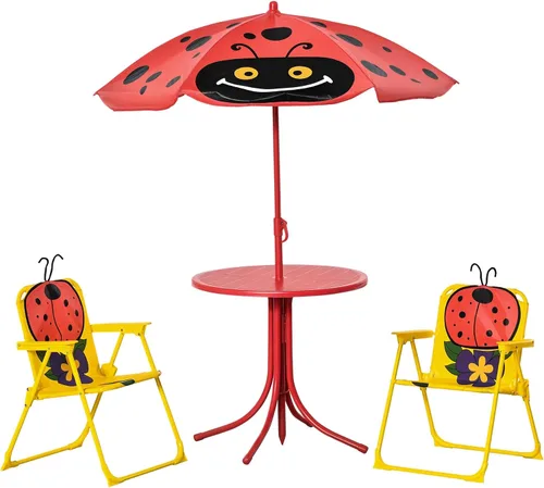 Vista 10 de Outsunny Juego de mesa y silla para niños, muebles de jardín plegables para exteriores, mesa de picnic para patio trasero, con sombrilla extraíble