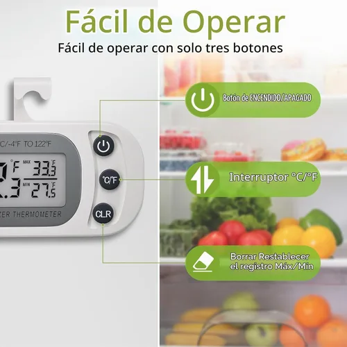 Vista 4 de Termómetro digital para refrigerador, paquete de 2 unidades, termómetro impermeable para refrigerador y congelador, termómetro con pantalla LCD