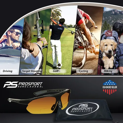 Vista 5 de proSPORT BIFOCAL - Lentes de sol para hombres y mujeres, bloqueo de luz azul, lente ámbar HD, semisin montura envolvente, conducción de golf