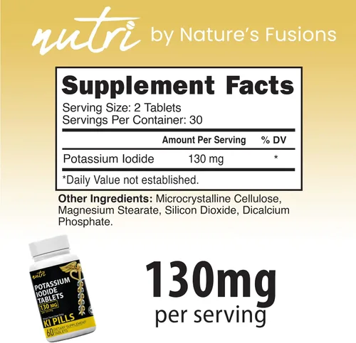 Vista 4 de Tabletas de radiación de yoduro de potasio de 130 mg - (60 tabletas) EXP 10/2032 - Ki Pills Tablets de yodo de potasio para radiación - Píldoras