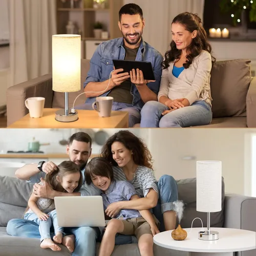Vista 7 de Dicoool - Lámpara de mesa táctil para mesita de noche de dormitorio - Lámpara de noche con puertos de carga USB-C y USB-A, blanca, lámpara de Metal