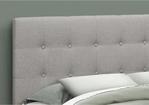 Vista 4 de Monarch Specialties I 6003Q - Cama de cabecero solamente, tamaño Queen, dormitorio, tapizada, aspecto de lino, gris, de transición
