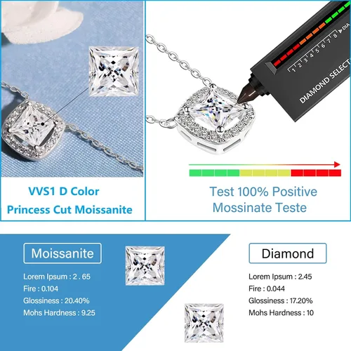 Vista 4 de HMJ Moissanite Diamond Necklace for Women,1Carat White Gold Moissanite Drop Pendant Necklace,Silver Women Moissanite Jewelry Birthday Gift for Wife
