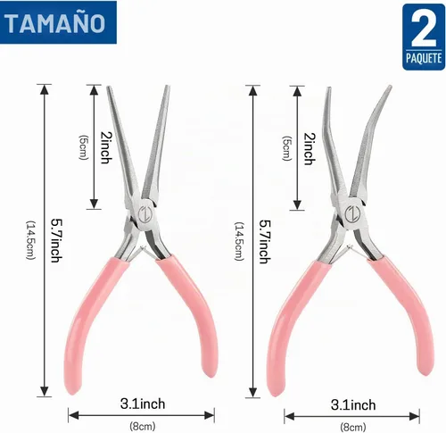 Vista 2 de VISEMAN Mini alicates de punta de aguja de 6 pulgadas con asas de agarre cómodo, juego de 2 alicates de punta larga para manualidades hechas a mano