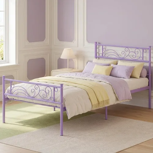 Vista 8 de Base de cama de metal con cabecero y estribo, no necesita somier, plataforma completa, color negro