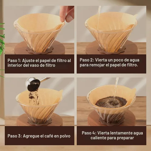 Vista 5 de Mongdio Cafetera de Goteo para Poner Encima, Cafetera de Vidrio de Borosilicato Resistente al Calor de 20 oz con 100 Filtros de Papel, Set