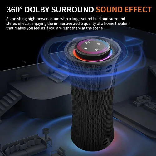 Vista 6 de CYBORIS Altavoz Bluetooth portátil, altavoces inalámbricos de 80 W con graves profundos, sonido estéreo envolvente de 360 grados, tiempo