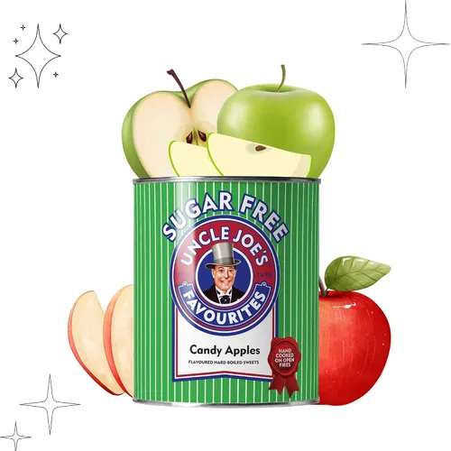 Vista 6 de Uncle Joe's Manzanas de caramelo sin azúcar, lata de 4.23 oz (4.23 onzas) Dulces duros británicos Lata de regalo de dulces duros de manzana sin
