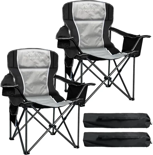 Vista 10 de Sillas de campamento para adultos de alta resistencia de 500 libras de capacidad, silla plegable de respaldo alto con marco de acero grueso, silla