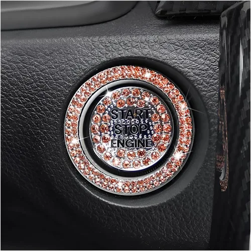 Vista 8 de BELOMI Anillo decorativo para botón de arranque y parada del motor de automóvil, 2 unidades, calcomanías protectoras para botón de arranque